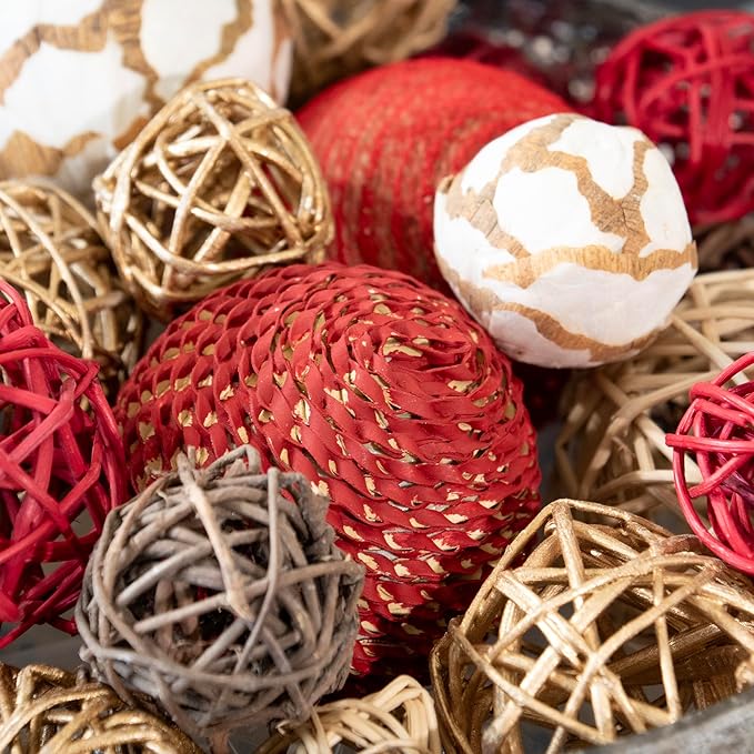 ANDALUCA Decorative Balls Bag Bowl Filler Home Decor (Red Gold)