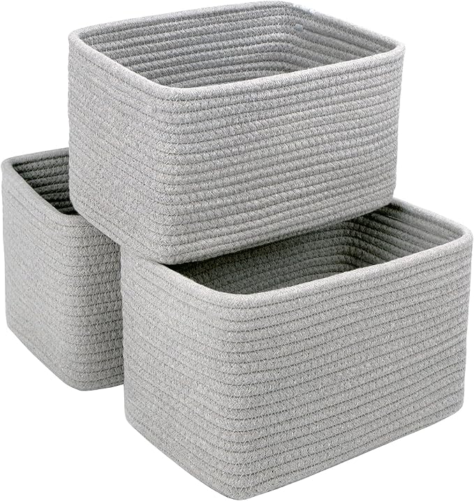 Small Baskets Set of 3-11"x7"x7" Perfect Toy Baskets for Storage, Ideal Storage Basket for Cube, Towels, and More - Basket for Shelves (Grey)