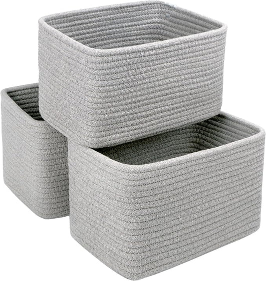 Small Baskets Set of 3-11"x7"x7" Perfect Toy Baskets for Storage, Ideal Storage Basket for Cube, Towels, and More - Basket for Shelves (Grey)