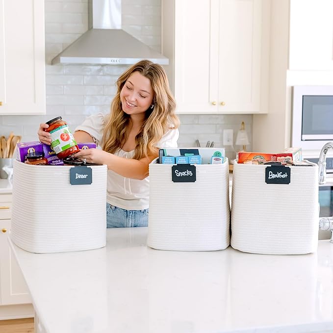 NaturalCozy 13x15x13 Kallax Storage Cubes, 3 Pack | Cotton Rope Cube Storage Bins Woven Baskets for Organizing | Kallax Insert Baskets for Shelves Organizer, Kids Toy, Pantry, Closet, Baby Nursery