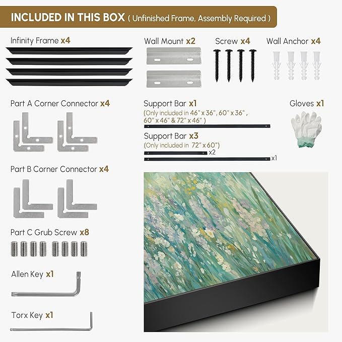 SIGNWIN 46"x72" Extra Large Framed Wall Art Wildflower Meadow Landscape Soft Pastel Nature Illustration for Home Living Room Bedroom Decor (Frame Assembly Required)