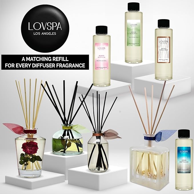 LOVSPA Reed Diffuser Set, Baltic Amber Scented Oil Diffuser with Sticks, Home Fragrance Accessories for Bathroom Shelf Decor, Aroma Diffusers for Home or Office Fall Decor, USA Made