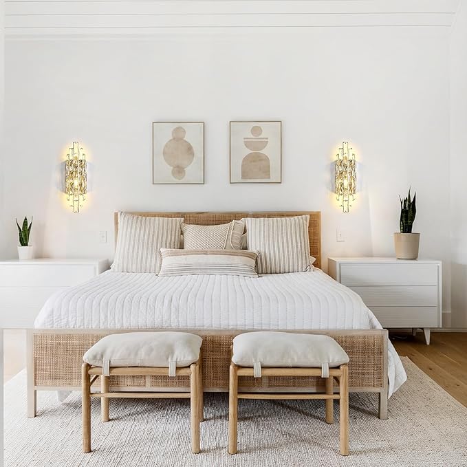 Modern Gold Crystal Wall Sconce Light Fixtures, Wall Mount Lamps for Bedroom Living Room Bathroom Vanity Mirror