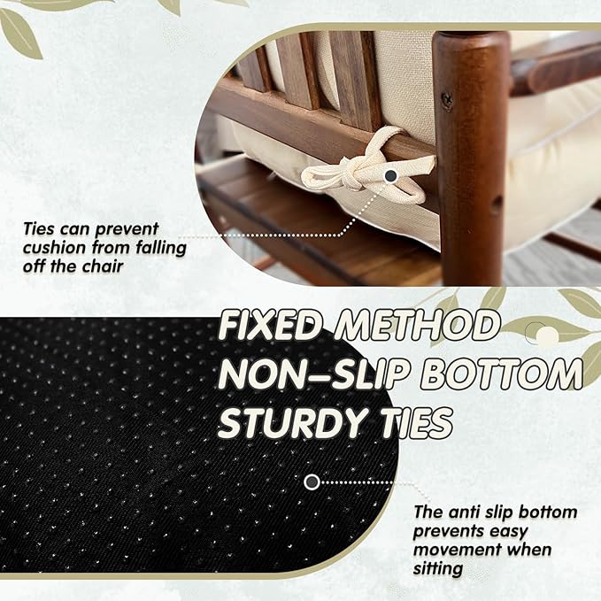 YZ HOME Rocking Chair Cushion, Set of Thicken Seat & Back Chair Cushions with Memory Foam, Non-Slip Chair Pad with Ties for for Indoor&Outdoor Rocker, Beige, 28 * 18 * 5/18x18x5