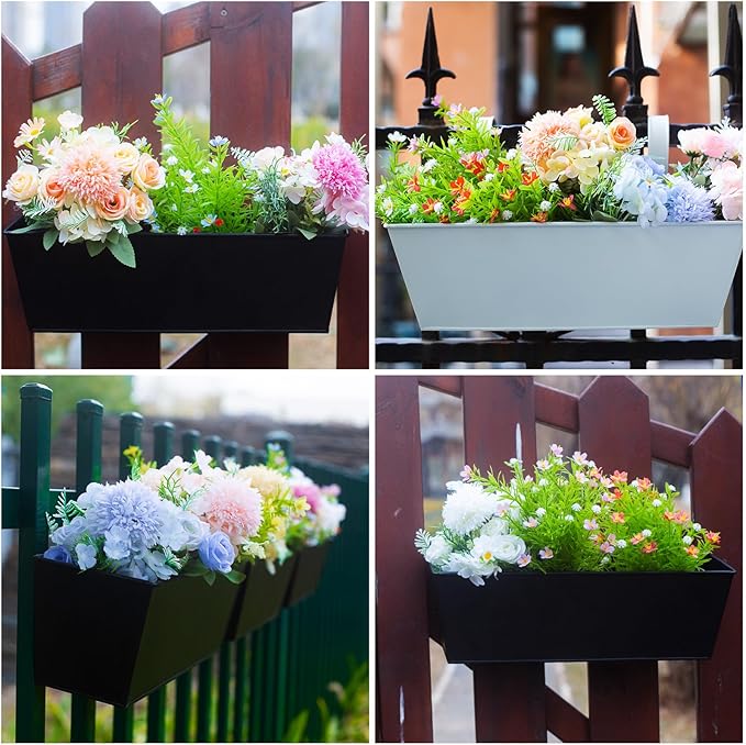 Wall Hanging Planters for Outdoor Plants 16 Inch Large Metal Fence Pots with Hooks for Outside Garden Balcony Plants 3PCS(Black)