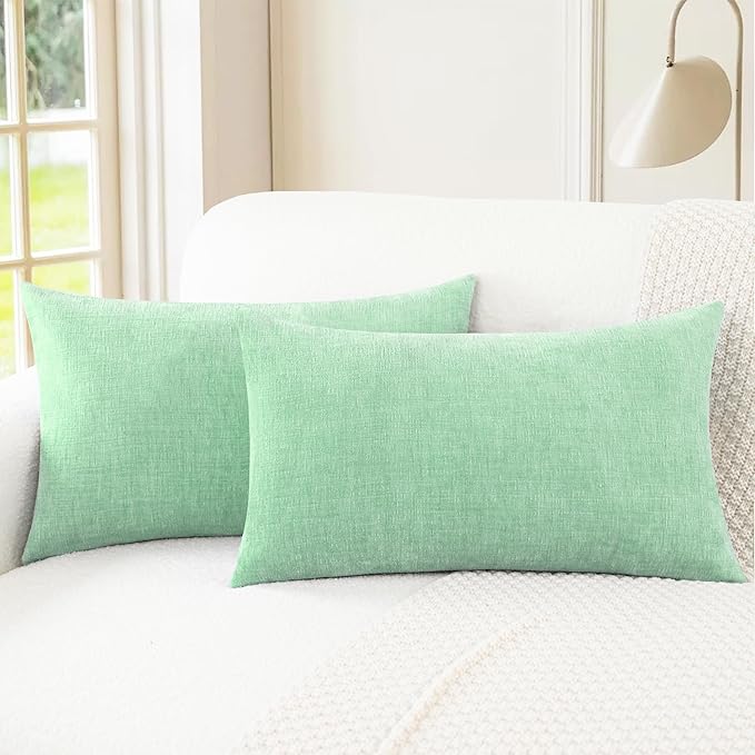 CaliTime Throw Pillow Covers Decorative 12 X 20 Inches Pack of 2 Cozy Chenille Cushion Cases for Couch Sofa Bed Living Room Home Grey Green