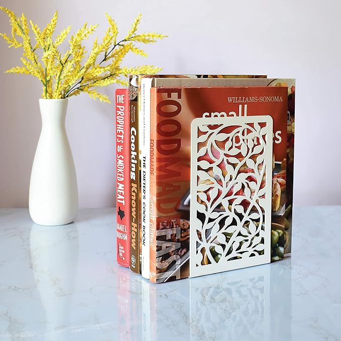 CNK Infinite Leaves Bookends - Metal Set of 2 for Heavy Books, Home Office & Decorative Book Stoppers