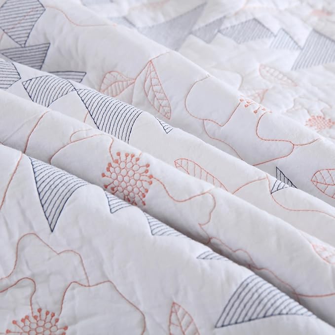 MarCielo 3-Piece 100% Cotton Oversized Bedspread Lightweight Quilt Coverlet Embroidery Farmhouse Bedding Set (TC Colorful White, Oversized Queen (100"x106"))