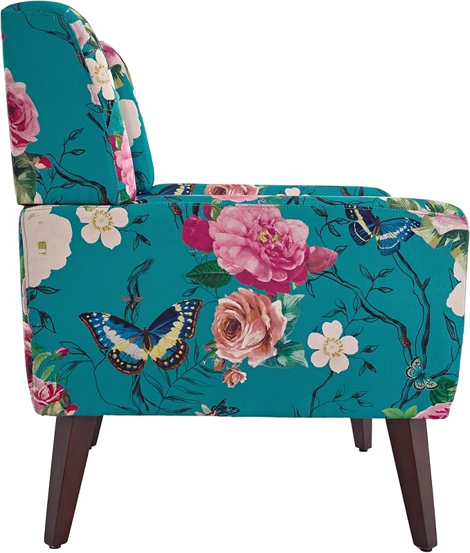 UIXE Floral Accent Chair, Modern Upholstered Armchair in Fabric for Living Room, Comfy Club Arm Chairs Single Sofa Button Tufted Bedroom Reading Seat - Pattern Blue, Set of 2