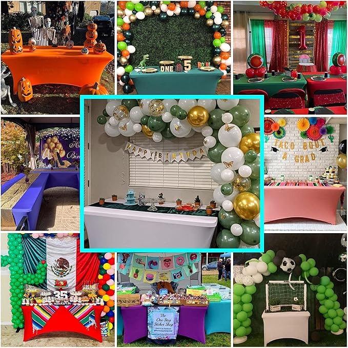 IVAPUPU 2 Pack 4FT Table Cloth for Rectangular Fitted Events Stretch Purple Table Covers Washable Cover Spandex Tablecloth Protector for Party, Wedding, Cocktail, Banquet, Festival