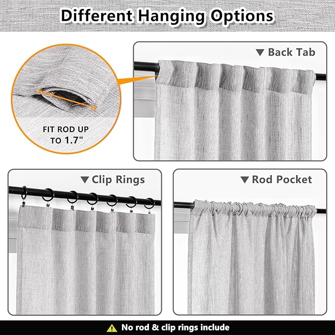 MYSKY HOME Grey Curtains 84 Inch Length, Living Room Curtains & Drapes Boho Sheer Light Filtering for Sliding Glass Door Windows Soft Elegant, 50" x 84", Light Grey, 2 Panels