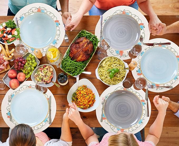 Whaline 4Pcs Round Fall Placemats Pumpkin Embroidered Place Mats Autumn Dinner Table Mats for Home Harvest Thanksgiving Holiday Party Decor