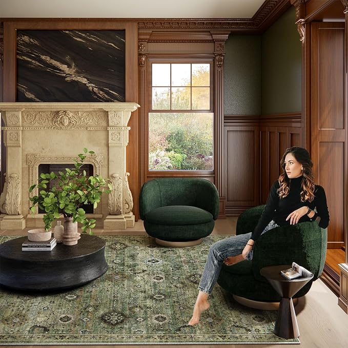 Washable Area Rugs for Living Room: 9x12 Rug Boho Vintage Rugs Stain Resistant Non Slip Low Pile Lightweight Soft Carpets for Bedroom Kitchen Dining Room Nursery Kids Room Farmhouse Home Office