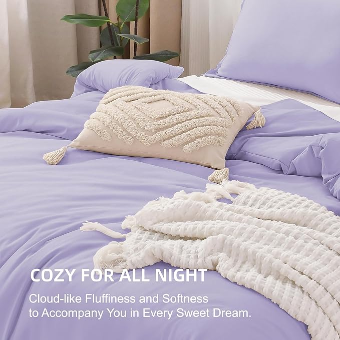 Litanika Lavender Purple Comforter Full Size, 3 Pieces Lightweight Solid Bedding Comforter Set, All Season Fluffy Bed Set (79x90In Comforter & 2 Pillowcases)