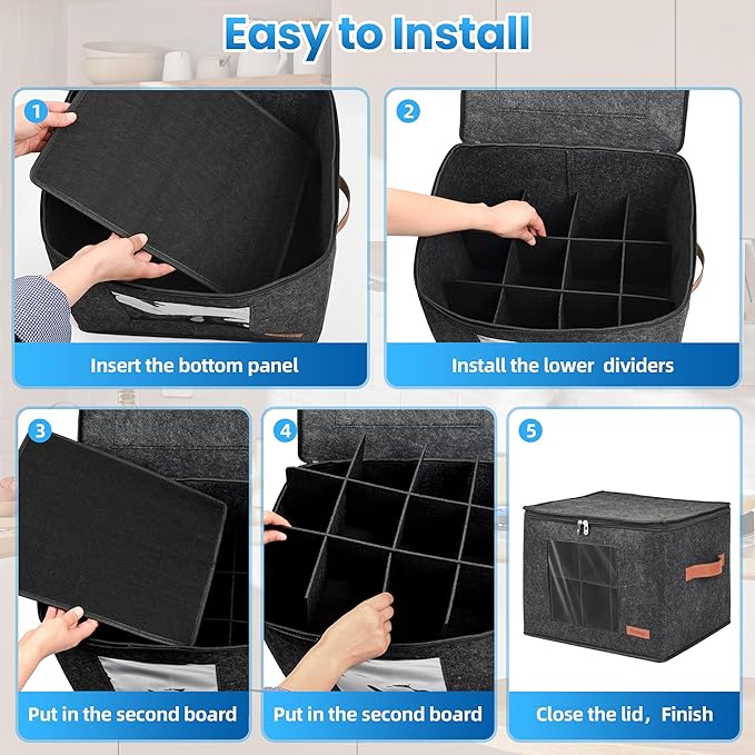 2-Layer Coffee Mug Storage Box with Dividers, Coffee Cup Storage Organizer with Zipper Lid and Handles, Stackable Mug and Cup organizer Service for 24 Coffee Mugs, Cups and Glasses, Dark Grey