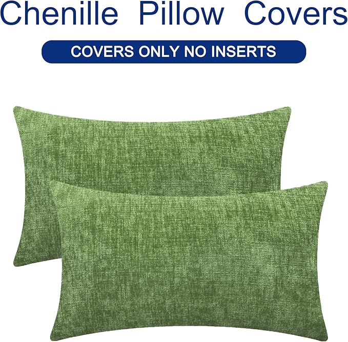 CaliTime Throw Pillow Covers Decorative 16 X 26 Inches Pack of 2 Cozy Chenille Cushion Cases for Couch Sofa Bed Living Room Home Forest Green