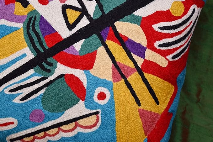 Kandinsky Modern Pillow Cover - Blue Painting | Abstract Throw Pillows | Modern Chair Cushion| Contemporary Accent Pillows | Mid Century Chair Cushions | Handmade Wool Size 18x18