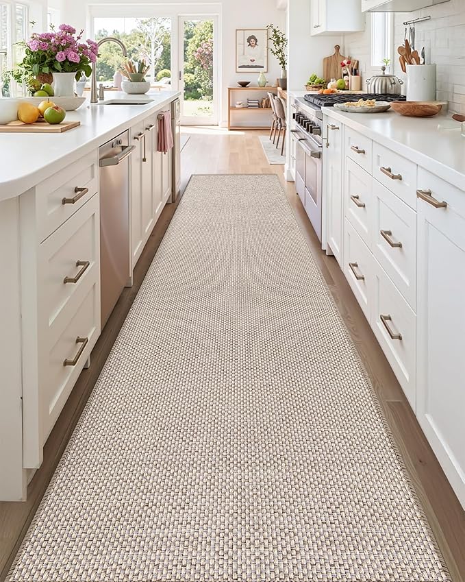 Color&Geometry Door Mat 2'4"x8' Runner Rug with Rubber Backing, Non Slip Washable Hallway Rug, Carpet Runners for Hallway Living Room Bedroom, Beige (Rolled-up NO Creases)