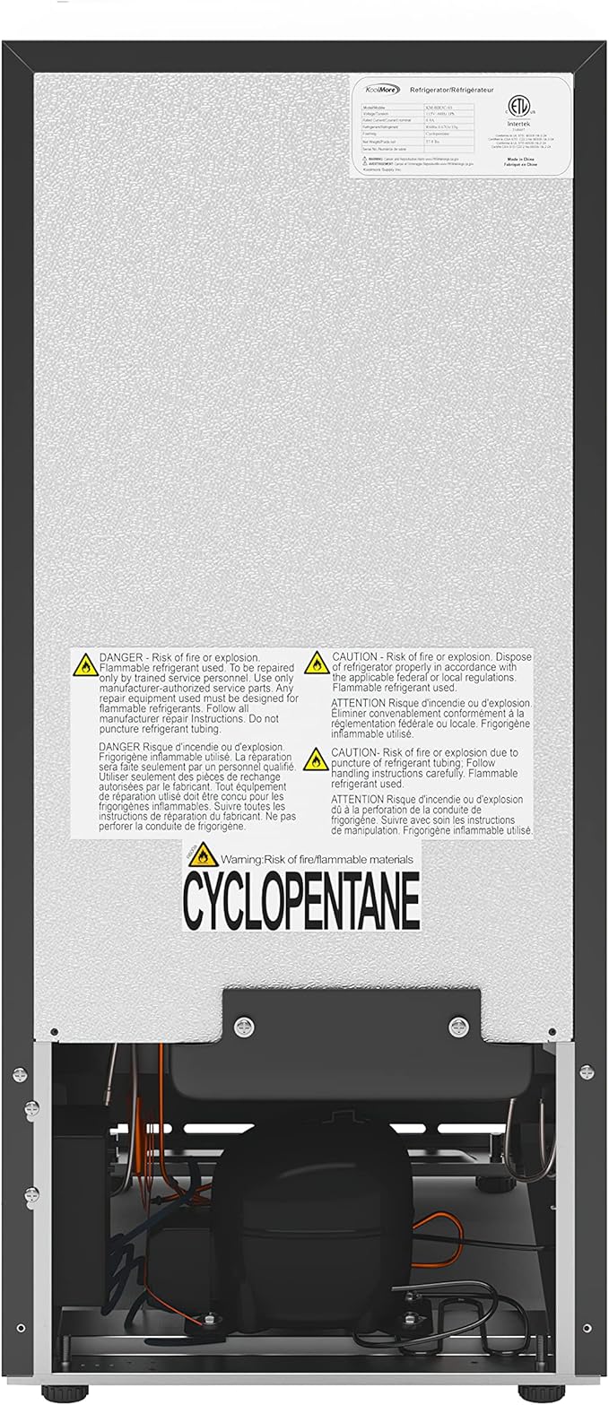 KoolMore 15” Inch 3 Cu. Ft. Built-In Mini Fridge for Food and Beverages with 3 Glass Shelves, Stainless Steel Door, LED Light for Home, Office, Garage, or Dorm Room Use (KM-BIR3C-SS)