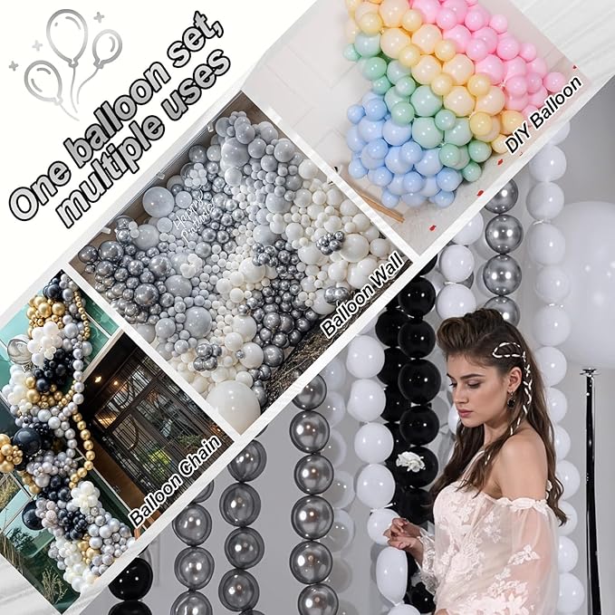 White and Silver Linking Balloons, 100PCS 6 Inch Small Metal Silver Quick Link Balloons for Making Balloon Wall Heart Arch Tails Balloon for Wedding Birthday Baby Shower Graduation Party Decorations