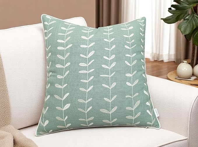 VAGMINE Embroidered Lollipop Pillow Cover - 18x18 Inches Square - 100% Cotton Light Teal Decorative Cushion Cover - Modern Textured Embroidery - Elegant Accent for Sofa, Bed, Living Room