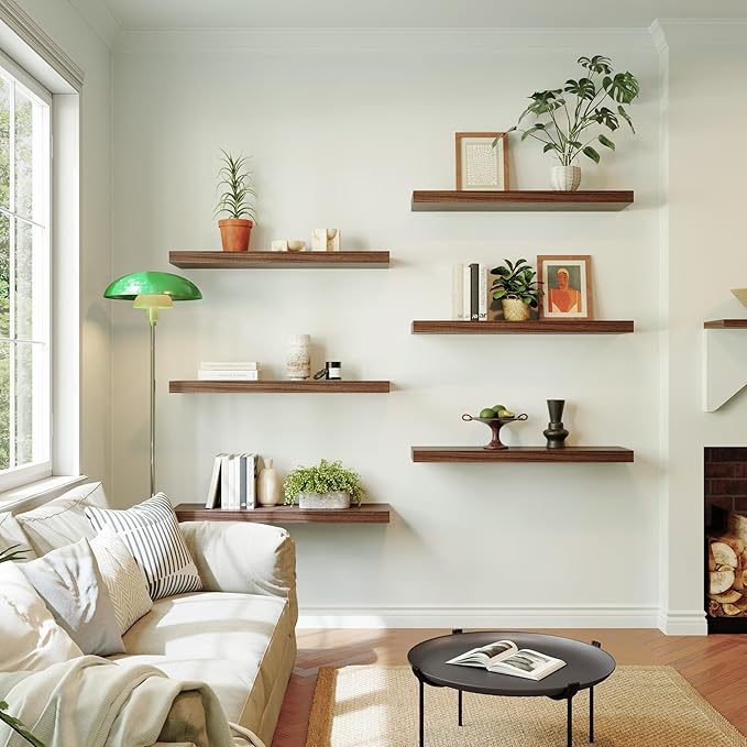 Large Floating Shelves for Wall Set of 1 Wooden Wall Shelves 24 in x 12.75 in x 2 in Room Decor Long Shelf with Invisible Wall Mount Bracket for Bedroom Kitchen Living Room Walnut