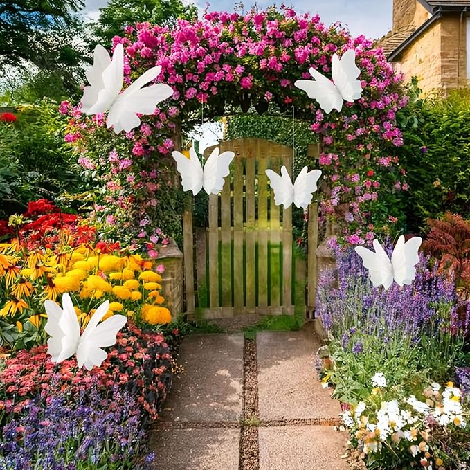 SUNBEAUTY Large Butterfly Party Decorations, 3D White Paper Butterflies Wedding Decoration, Hanging Butterflies for Baby Shower Decorations Girls, Women, Paper Flowers for Wall Decoration, Set of 4