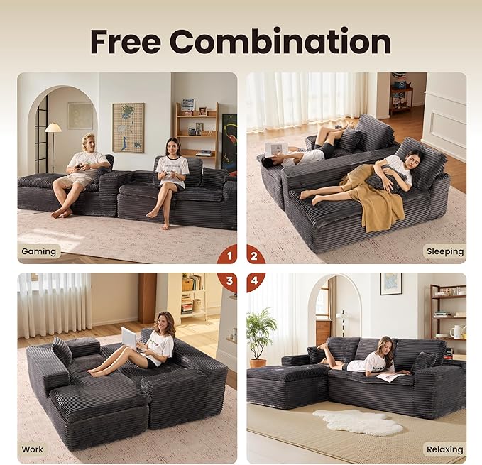 ovios 105” Modular Sectional Sofa with Thicken Seat Cushion, Cloud Couch with Deep Seat, Modern L-Shape Sofas Couches with Chaise,Upholstered Couches for Living Room Bedroom,Grey