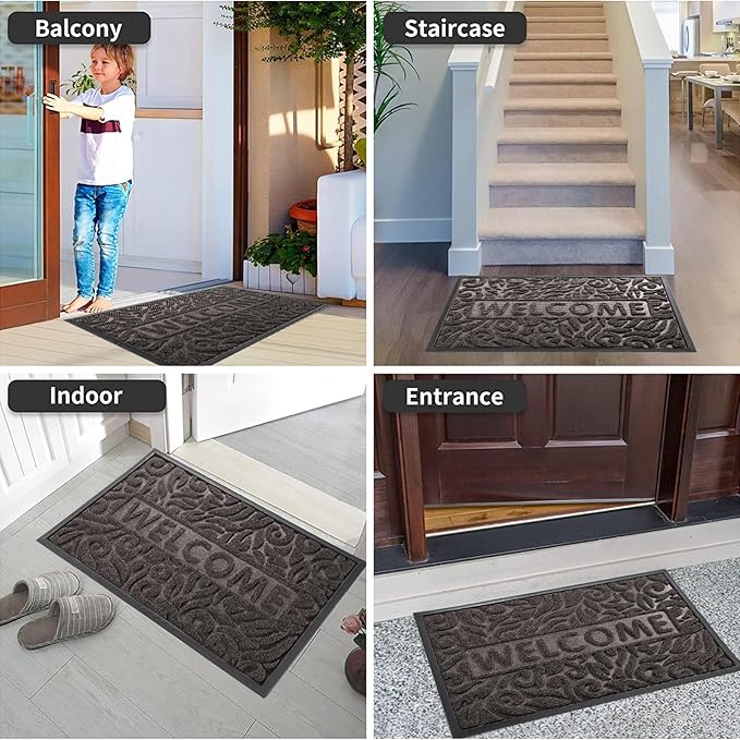 Yimobra Welcome Door Mat Outdoor Indoor, Non Slip Front Doormats, Heavy Duty Rubber Backing, Low-Profile Entrance Mat, Absorbent Resist Dirt, Easy Clean Patio Garage Floor Mats, 29.5 x 17, Brown