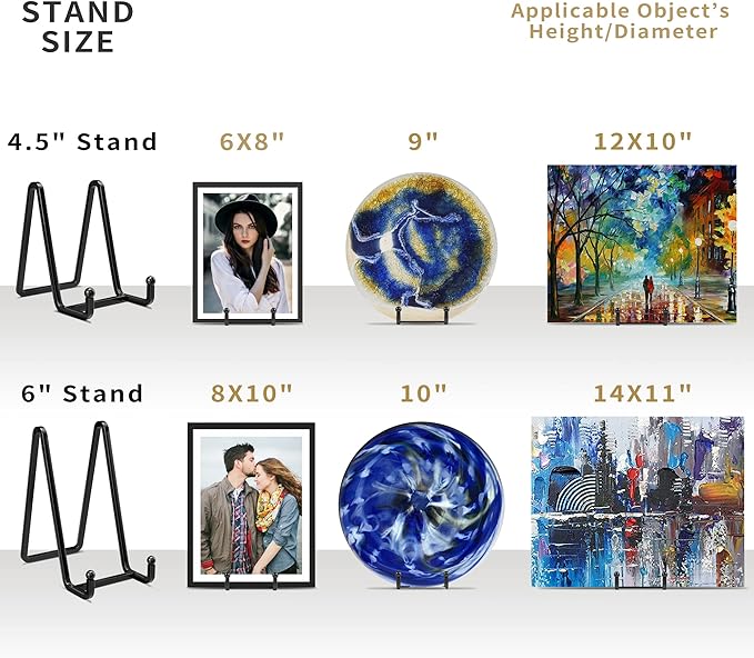 6 Inch Metal Square Picture Frame Easel Stands for Plates, Photos, Decor (Black, 2 Pack)