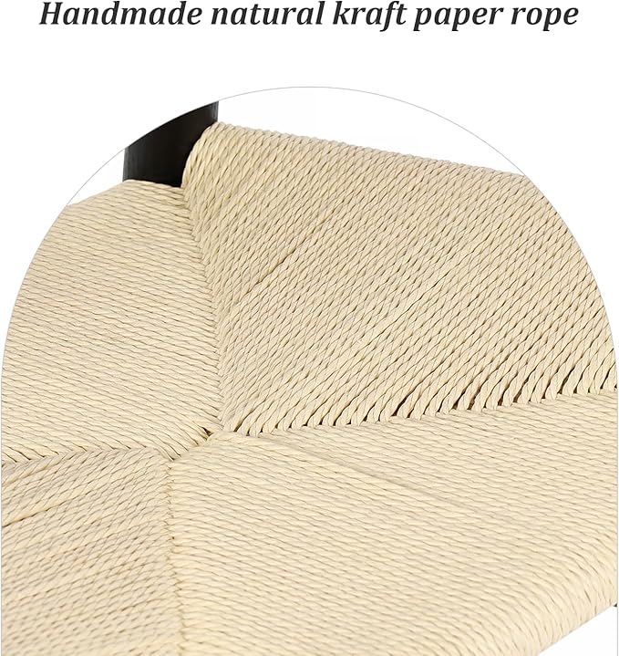 Wishbone Chair Natural Solid Wood Dining Chair/Hans Wegner Y Chair Rattan and Wood Accent Armrest Chairs Set of 2 (Ash Wood - Black + Natural Cord)