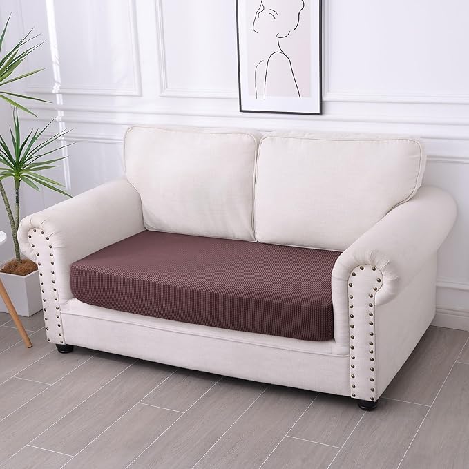 hyha Waterproof Couch Cushion Covers for Pets, Non Slip Sofa Seat Cover for Dogs Washable, Soft Thick Stretch Jacquard Fabric, Sofa Slipcovers with Elastic Bottom (1 Piece for Medium, Chocolate)