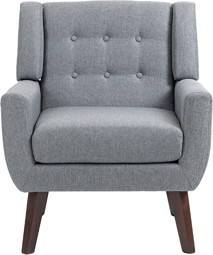 UIXE Accent Chair, Modern Upholstered Armchair in Fabric for Living Room, Comfy Club Arm Chairs Single Sofa Button Tufted Bedroom Reading Seat - Gray, Set of 4