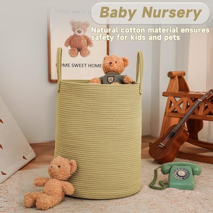 Large Woven Laundry Basket Hamper,100L Cotton Rope Storage Bin for Blankets,Toys and Clothes,Decorative Tall Nursery Hamper for Living Room,Baby Nursery,Bathroom and Bedroom,Jute