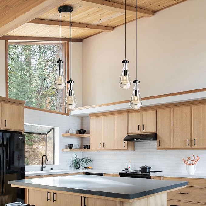 Black Raindrop Pendant Lights Kitchen Island, Bronze 2-Light Cluster Pendant Light for Dining Room, Dimmable Hanging Pendant Lighting Bedroom Light Fixture Ceiling Chandelier for Foyer