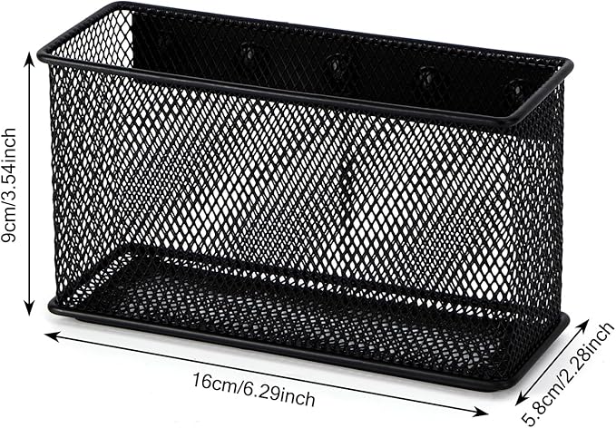 Wire Mesh Storage Baskets Organizer Black Magnetic Basket with 5 Strong Magnets, Magnetic Organizer Holder for Refrigerator Locker Whiteboard Office,Home 6.29'' × 2.28'' × 3.54'',4 Pack
