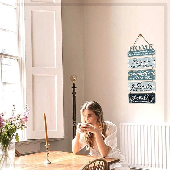 Wooden Collage Panels Home Positive Affirmations Wall Art - Wall Plaques for Living Room,Bedroom,Dining Room,Bathroom - Multicolor Family Rustic Farmhouse Wall Decor 5pcs