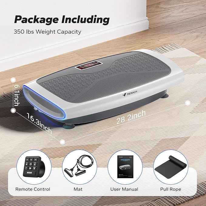 MERACH Vibration Plate Exercise Machine, 3D & 4D Vibration Plate with 2 Tension Ropes LED Display, Whole Body Vibration Platform for Women Men, Exercise Equipment for Home