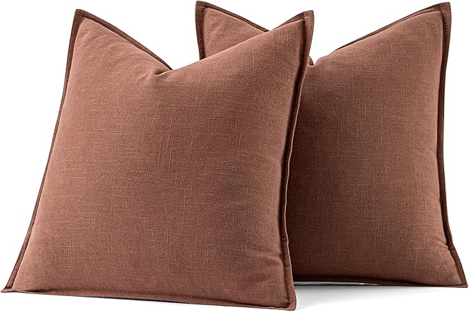 MIULEE Fall Decorative Linen Pillow Covers 20x20 Inch Rust Red Boho Farmhouse Neutral Couch Throw Pillows for Bed Pack of 2 Accent Modern Pillowcase Sofa Livingroom Home Decor