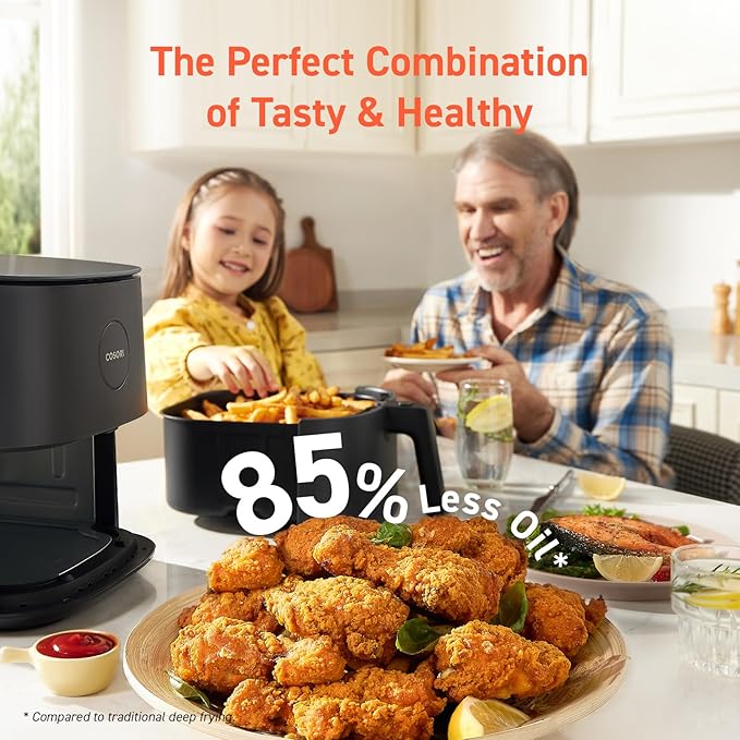 COSORI Air Fryer Pro 9-in-1, Compact 5QT, 450โ: Half Time & Chef-Grade Cook, One-Wipe Clean Glass Panel, 130+ In-App Recipes with Nutritional Info, Nonstick & Dishwasher-Safe Basket, Ceramic, Gray