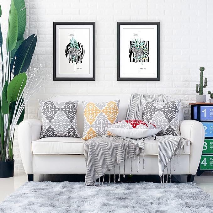 HWY 50 Green Decorative Throw Pillow Covers 18x18 Inch (1 Piece), Embroidered Cotton Farmhouse Cushion Cover Pillow Case for Sofa Couch Living Room Bed Bedroon, Floral Geometric
