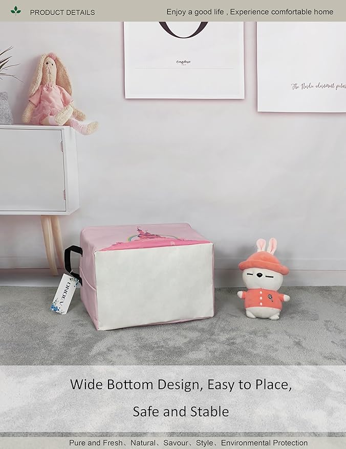 Rectangular Folding Laundry Basket,waterproof Canvas Basket,gift basket,Suitable for children's room,Office,Clothes,Toys Storage(Pink Castle)