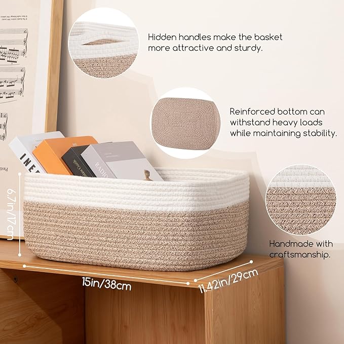 Storage Baskets for Organizing 3 Pack, Woven Baskets for Shelves, Closet Organizer Bins Empty Gift Basket Toy Storage for Toys, Books, Towels, Clothes, 15"x11.42"x6.7", Yellow