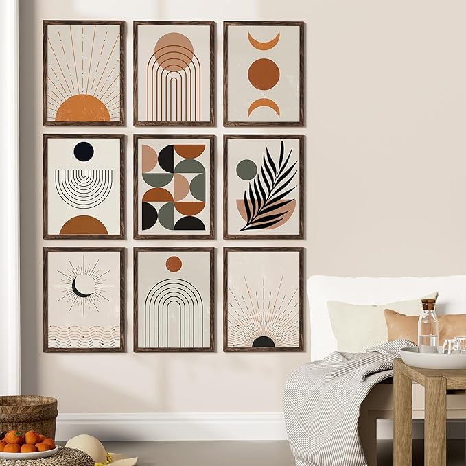 Vittanly 12x16 Picture Frames Set of 9, Shatter Resistant Plexiglass, Display 11x14 Pictures with Mat or 12x16 without Mat, Photo Frames for Wall Mount, Engineered Wood, Brown