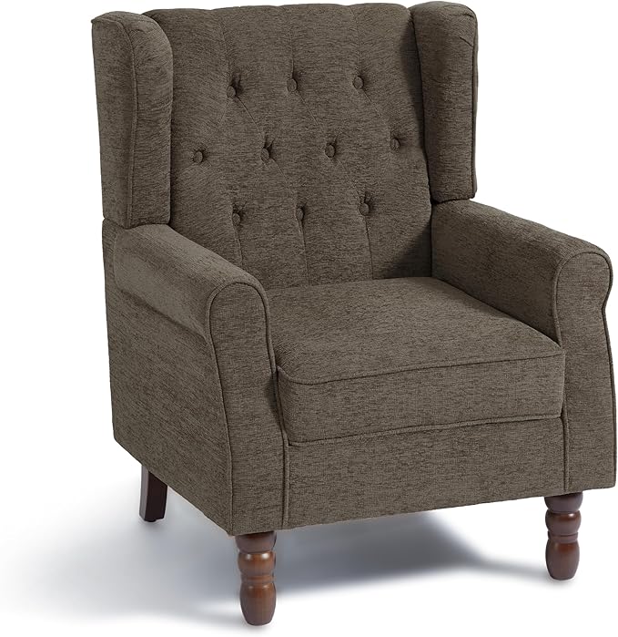 Accent Chair, Upholstered Armchair with Button Tufted High Back & Solid Wood Legs, Comfy Wingback Reading Single Sofa Chair for Small Spaces, Living Room, Bedroom (Taupe, Set of 2)