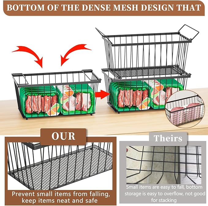 5 Pack Stackable Deep Freezer Organizer Bins ,Upgraded Bottom Leak-Proof net,Encryption and Hardening , Freezer Organizer Bins for 5 to 7 Cu.FT Small Chest Freezer, Easy Get Bottom Foods