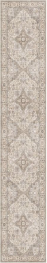 Washable 2.6x14 Runner Rug - Area Rugs Neutral Vintage Distressed Floral Farmhouse Boho Large Soft Floor Rug Indoor Carpet for Hallway Entryway Home - Brown/Multi