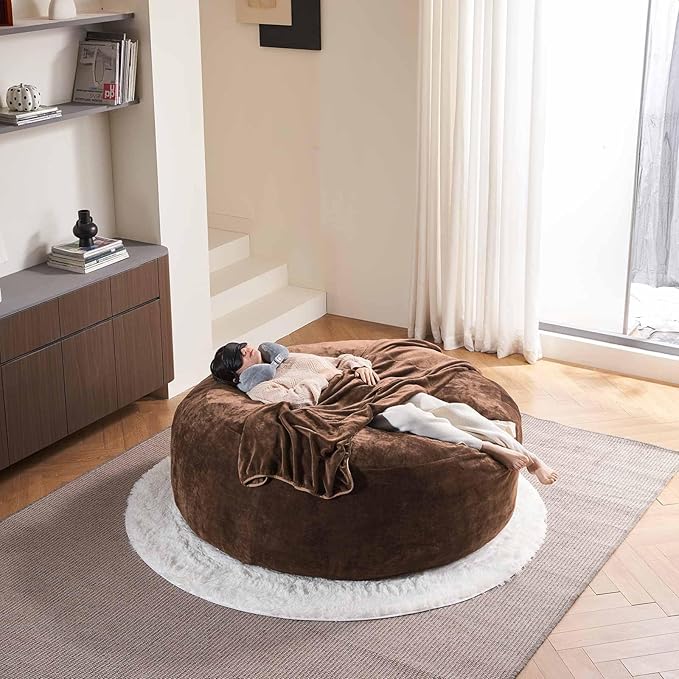 6FT,Oversized Bean Bag Chairs for Adults,Giant beanbag with Filler Included,Fluffy Memory Foam,Soft and Comfy Corduroy Fabric,Gaming Chairs Suitable for Living Room and Bedroom (Coffee Color, 6 Foot)