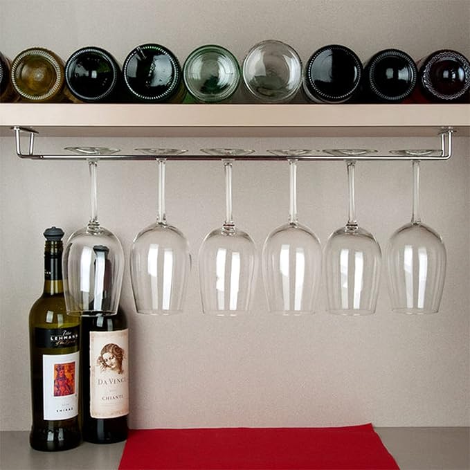 TrueCraftware- 24-Inch Wine Glass Rack Chrome Finish Set of 2- Stemware Rack Wire Hanging Rack Under Cabinet Wine Glass Stemware Holder Glass Storage Hanger Organizer for Kitchen and Bar