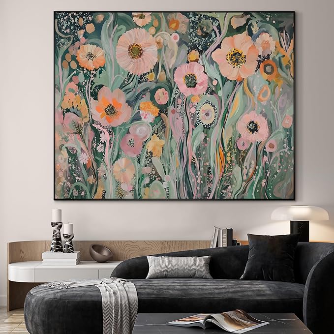 SIGNWIN 60"x72" Extra Large Framed Wall Art Whimsical Garden Bloom, Colorful Abstract Floral for Home Living Room Bedroom Decor (Frame Assembly Required)